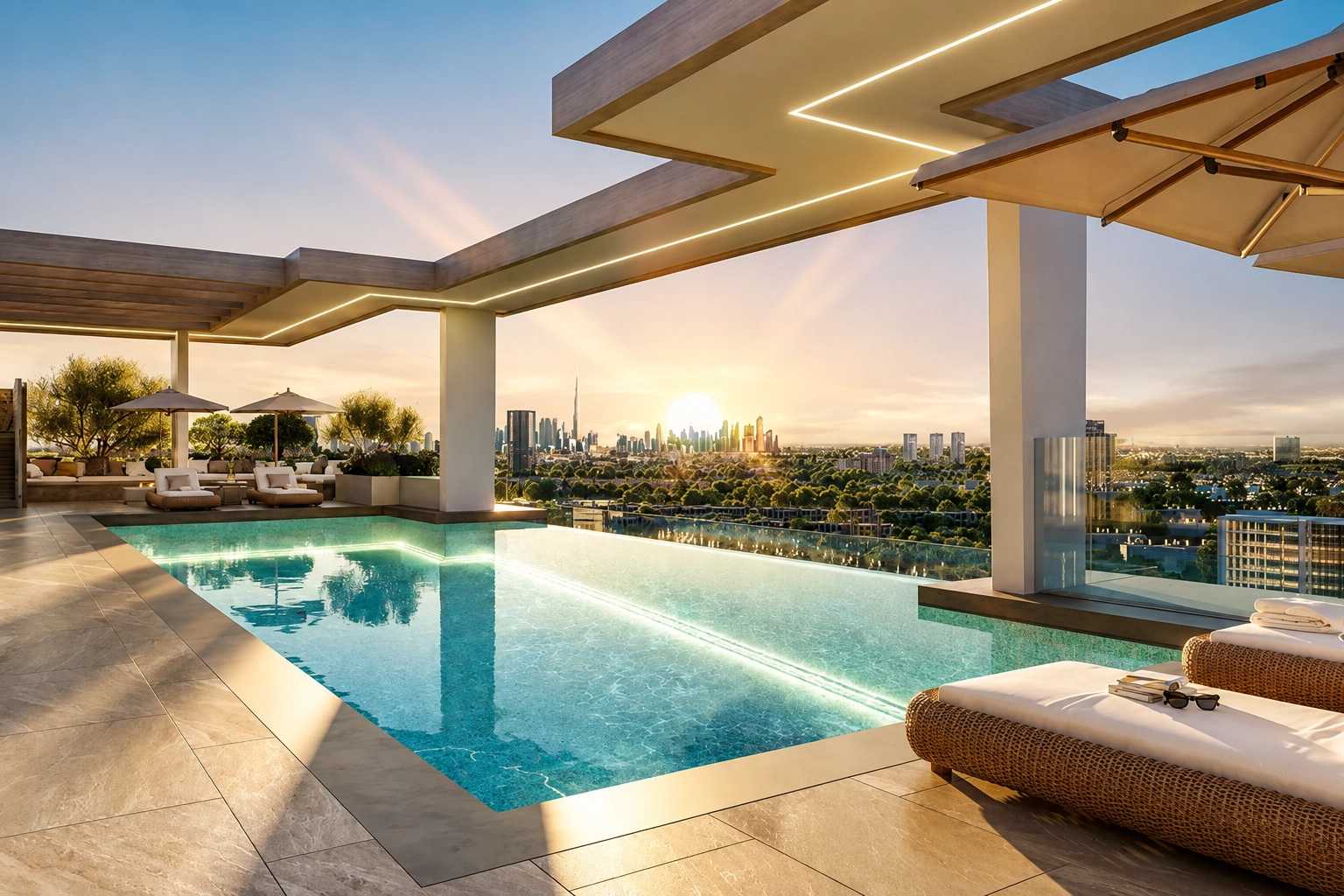 Arlington Park 2 rooftop infinity pool overlooking Dubai