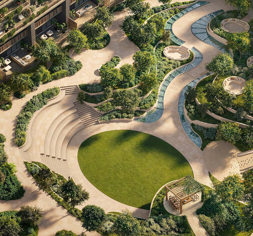 Arancia Yards central green valley aerial view
